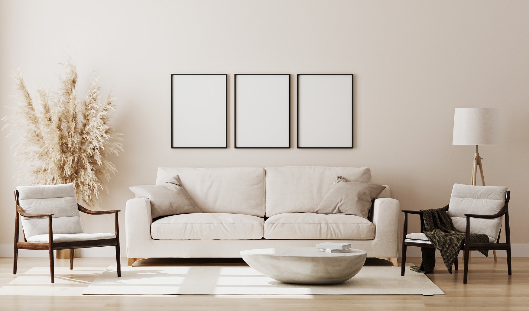 Blank Picture Frame Mock up in Beige Room Interior