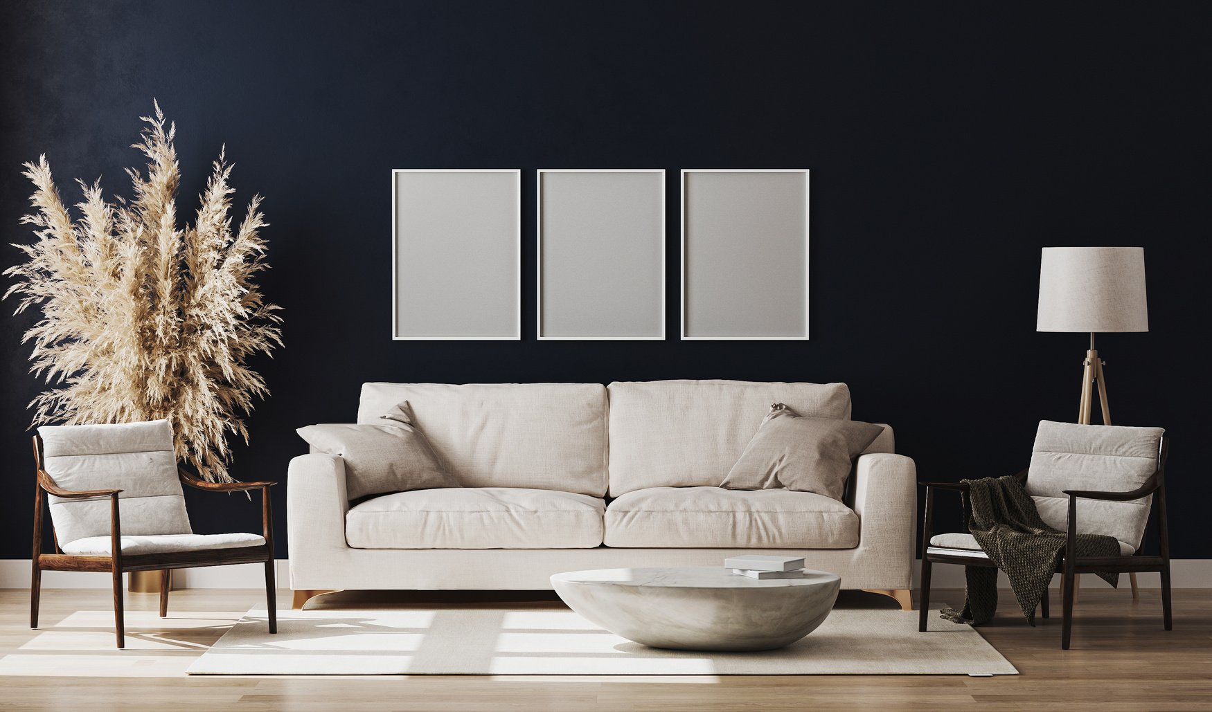 Blank Frames Hung in a Minimalistic Living Room